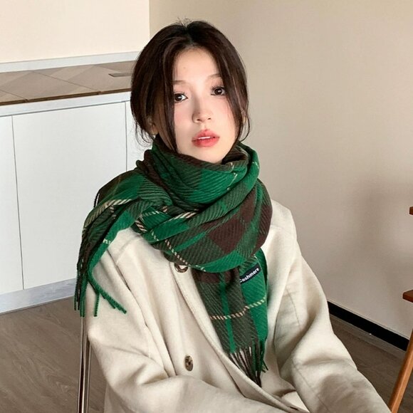 Calvin Klein Green and Brown Plaid Scarf - Picture 3 of 3